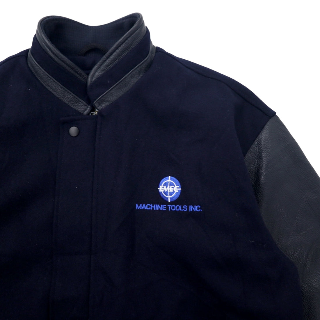 90s NORTH END Leather Sleeve Stadium Jacket L Navy Wool Removable Quilted Liner EZEM SYSTEM Padding