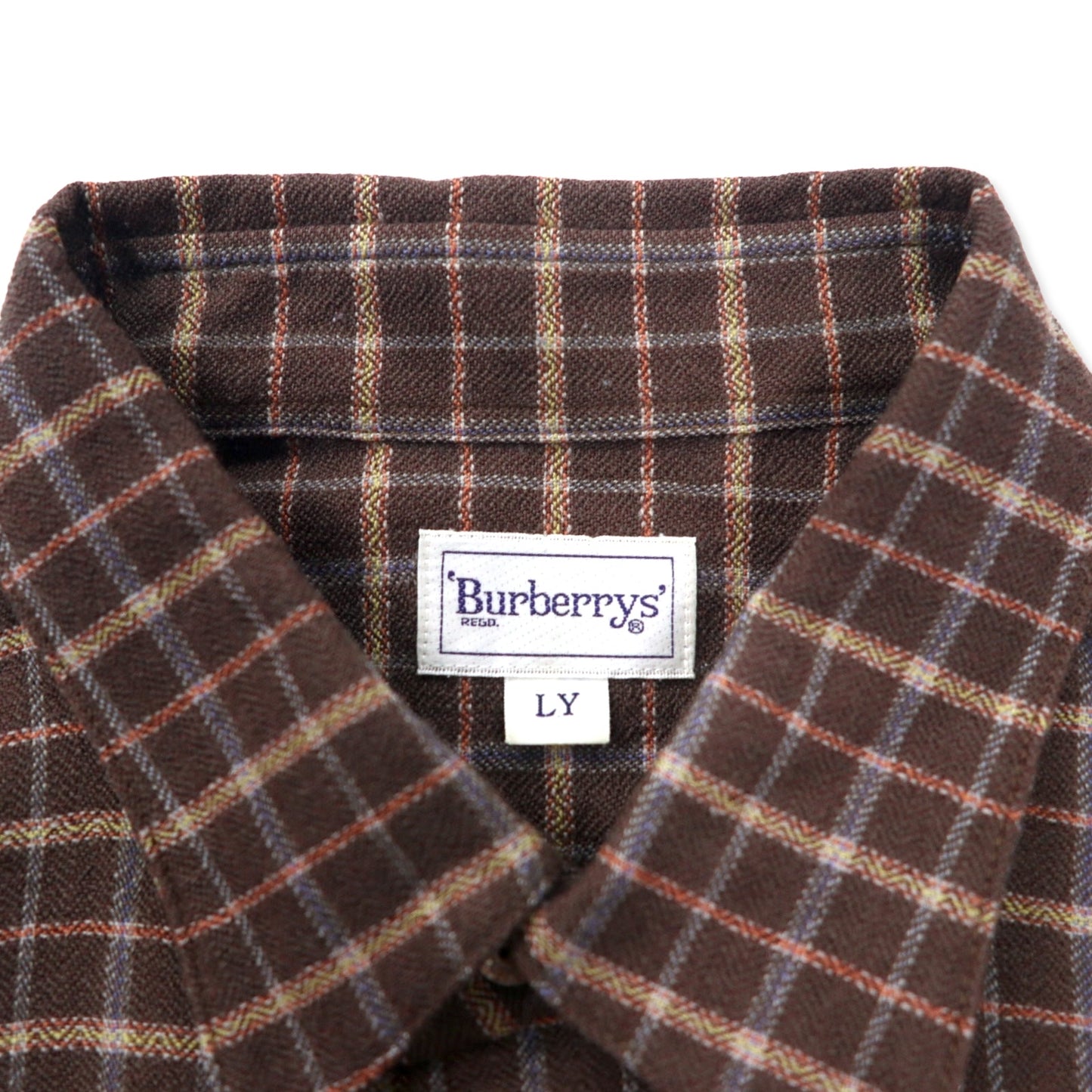Burberrys Old Flannel Shirt LY Brown Check Wool One Point Logo Embroidery Made in Japan