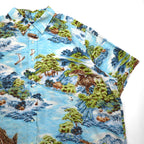 RALPH LAUREN Japanese pattern big size button down aloha shirt 3XL blue rayon viscose all over pattern