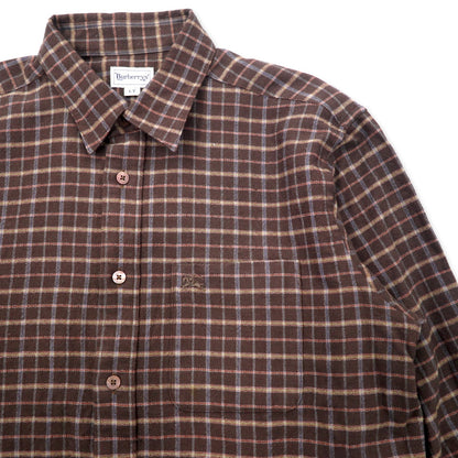 Burberrys Old Flannel Shirt LY Brown Check Wool One Point Logo Embroidery Made in Japan