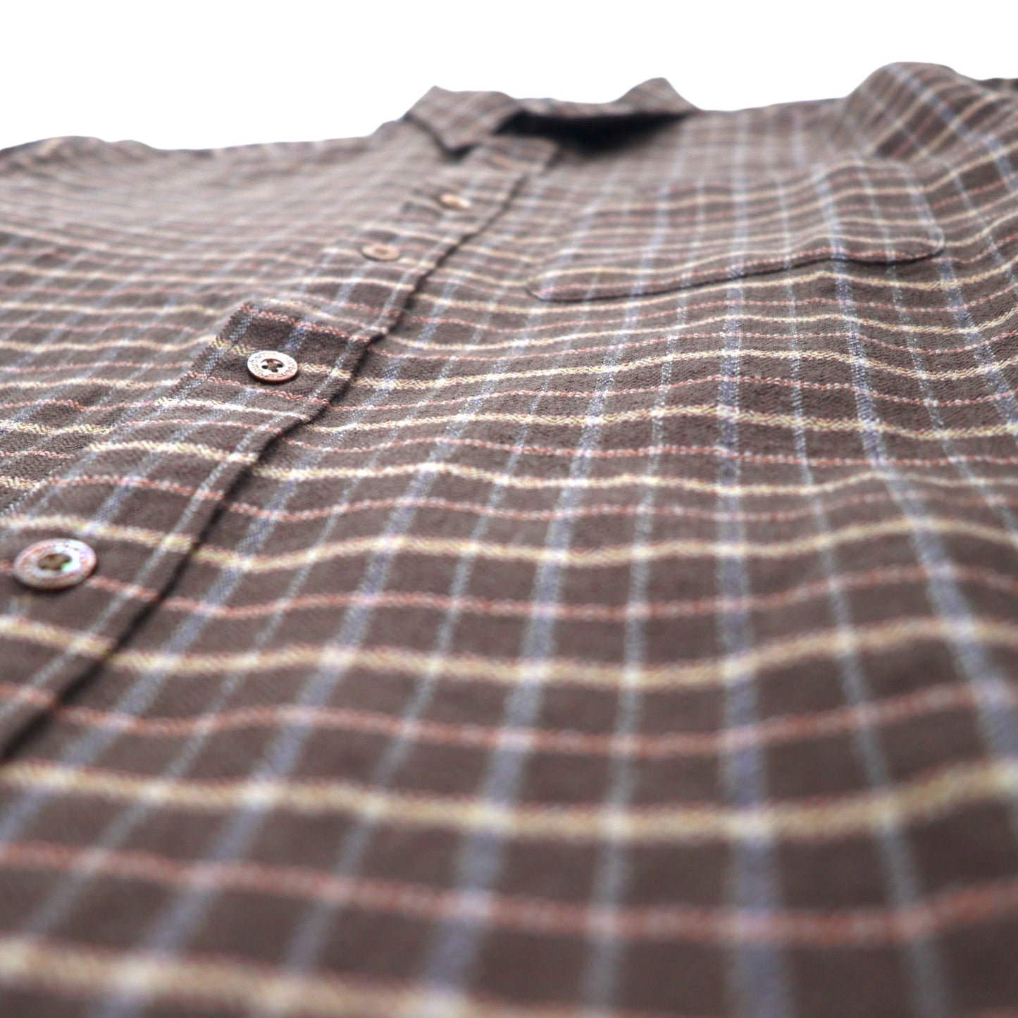 Burberrys Old Flannel Shirt LY Brown Check Wool One Point Logo Embroidery Made in Japan