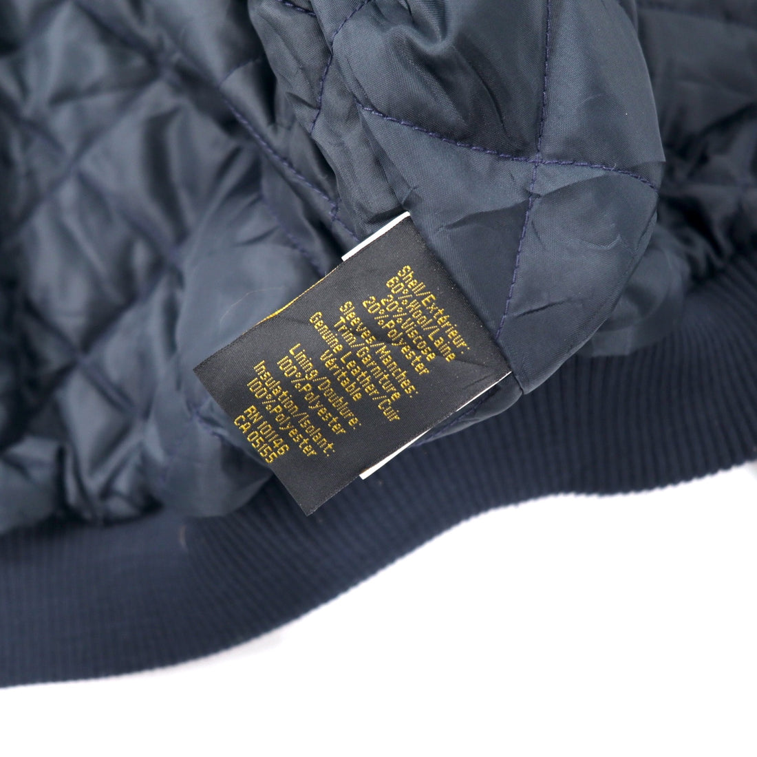 90s NORTH END Leather Sleeve Stadium Jacket L Navy Wool Removable Quilted Liner EZEM SYSTEM Padding