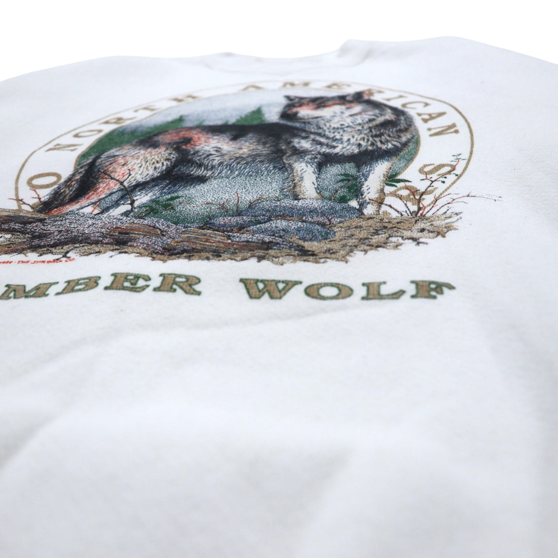 Made in USA 90s TULTEX Animal Print Sweatshirt M White Cotton NORTH AMERICAN Wolf Timberwolf