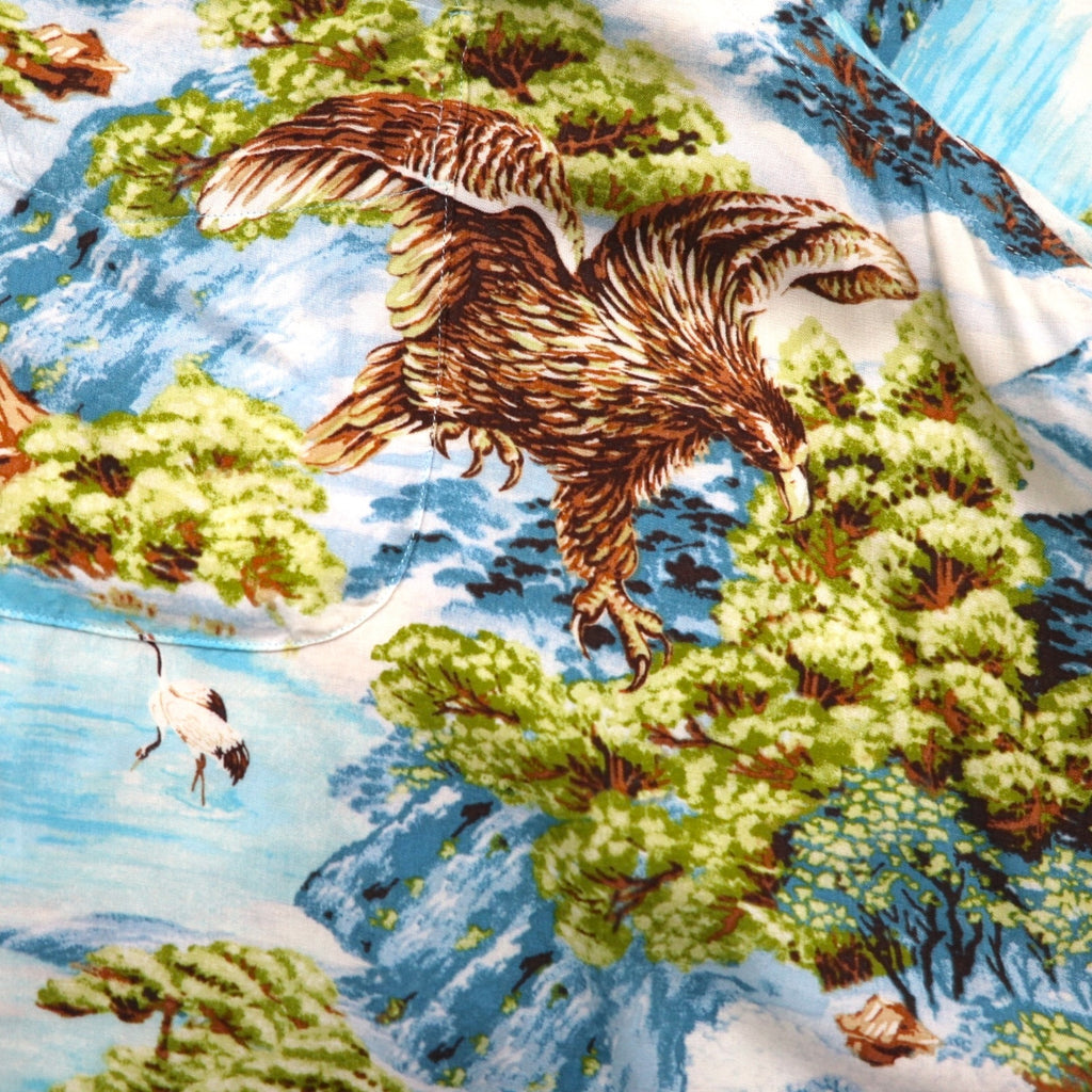 RALPH LAUREN Japanese pattern big size button down aloha shirt 3XL blue rayon viscose all over pattern