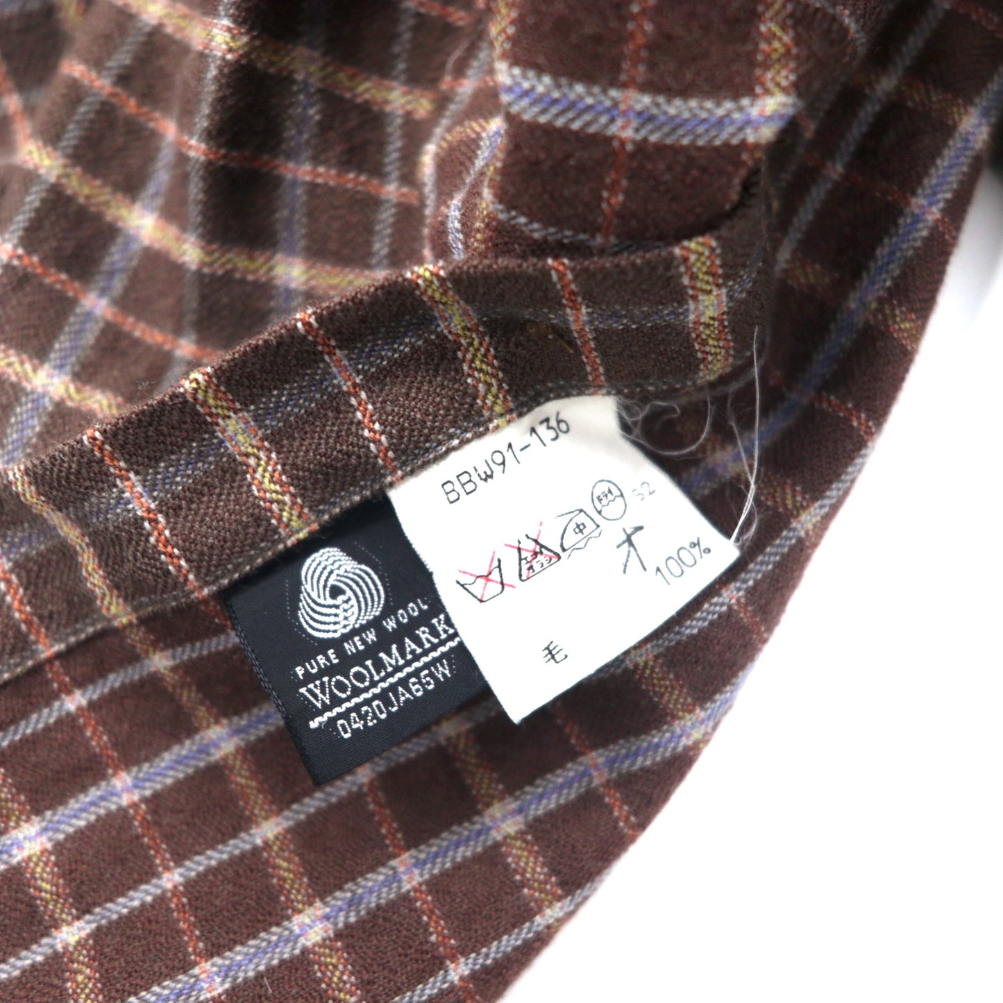 Burberrys Old Flannel Shirt LY Brown Check Wool One Point Logo Embroidery Made in Japan