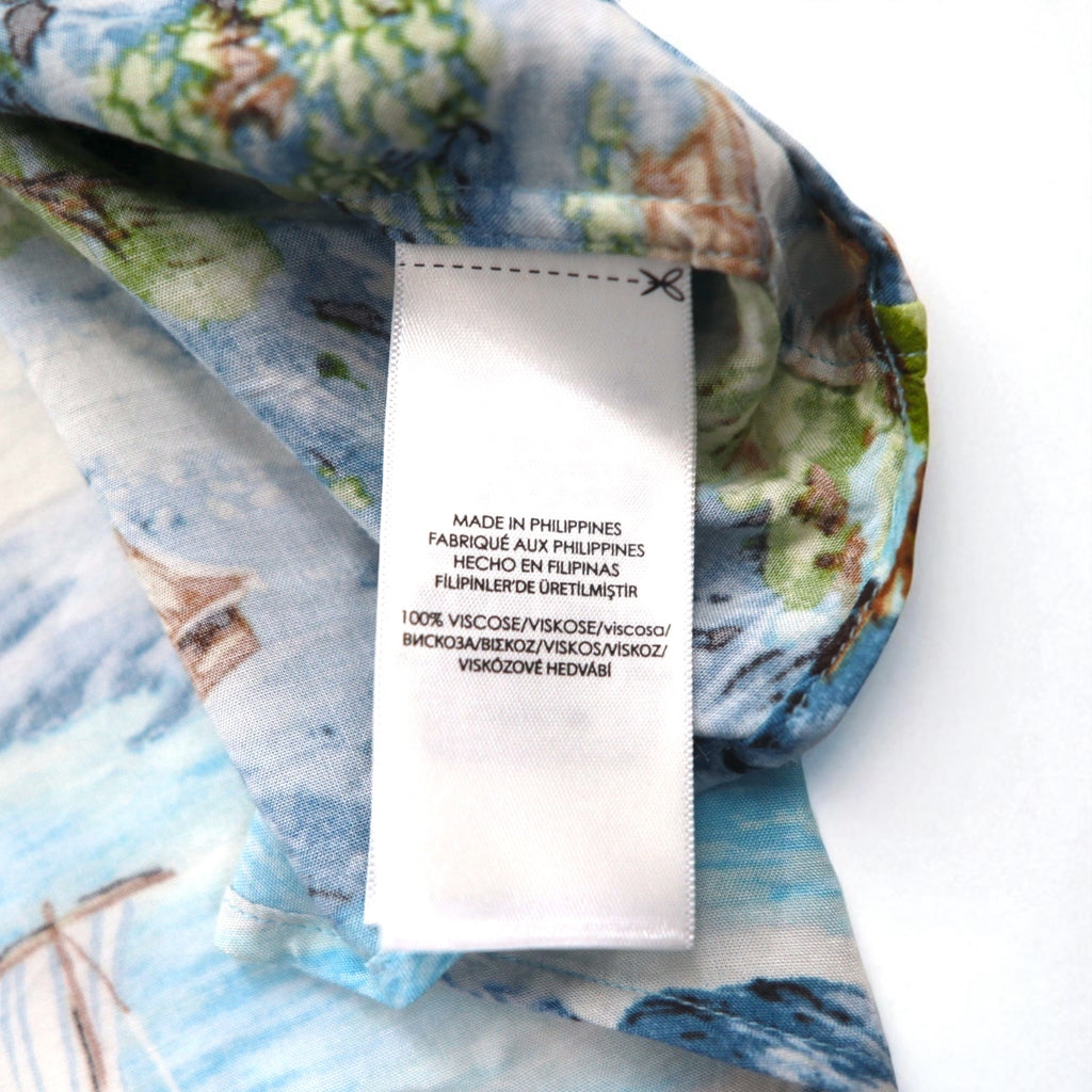 RALPH LAUREN Japanese pattern big size button down aloha shirt 3XL blue rayon viscose all over pattern