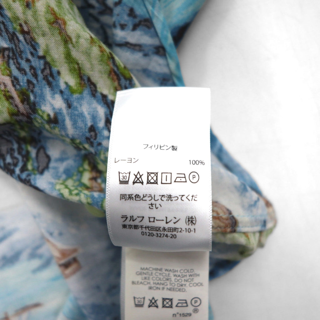 RALPH LAUREN Japanese pattern big size button down aloha shirt 3XL blue rayon viscose all over pattern