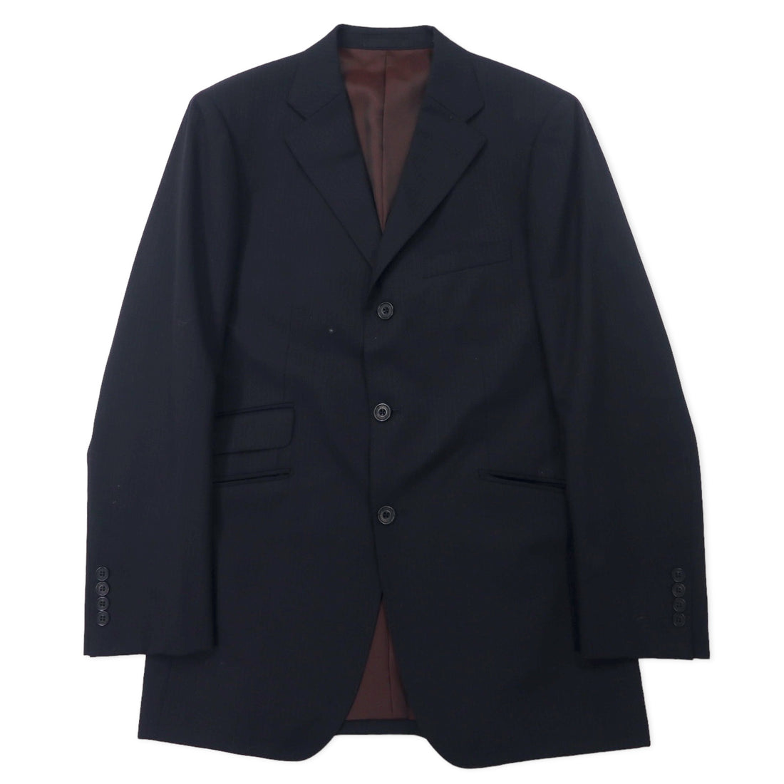 BURBERRY BLACK LABEL 3B Suit Set Up 42R Black Stripe Wool SUPER 100's Sheepskin Made in Japan