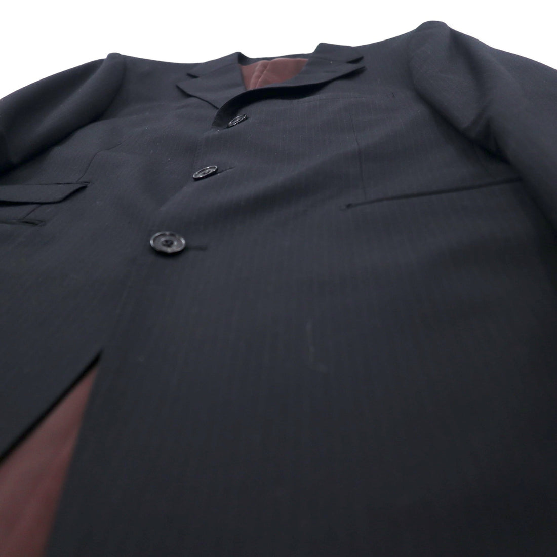 BURBERRY BLACK LABEL 3B Suit Set Up 42R Black Stripe Wool SUPER 100's Sheepskin Made in Japan