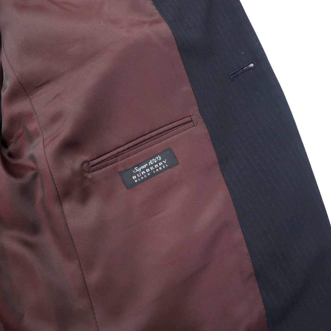 BURBERRY BLACK LABEL 3B Suit Set Up 42R Black Stripe Wool SUPER 100's Sheepskin Made in Japan