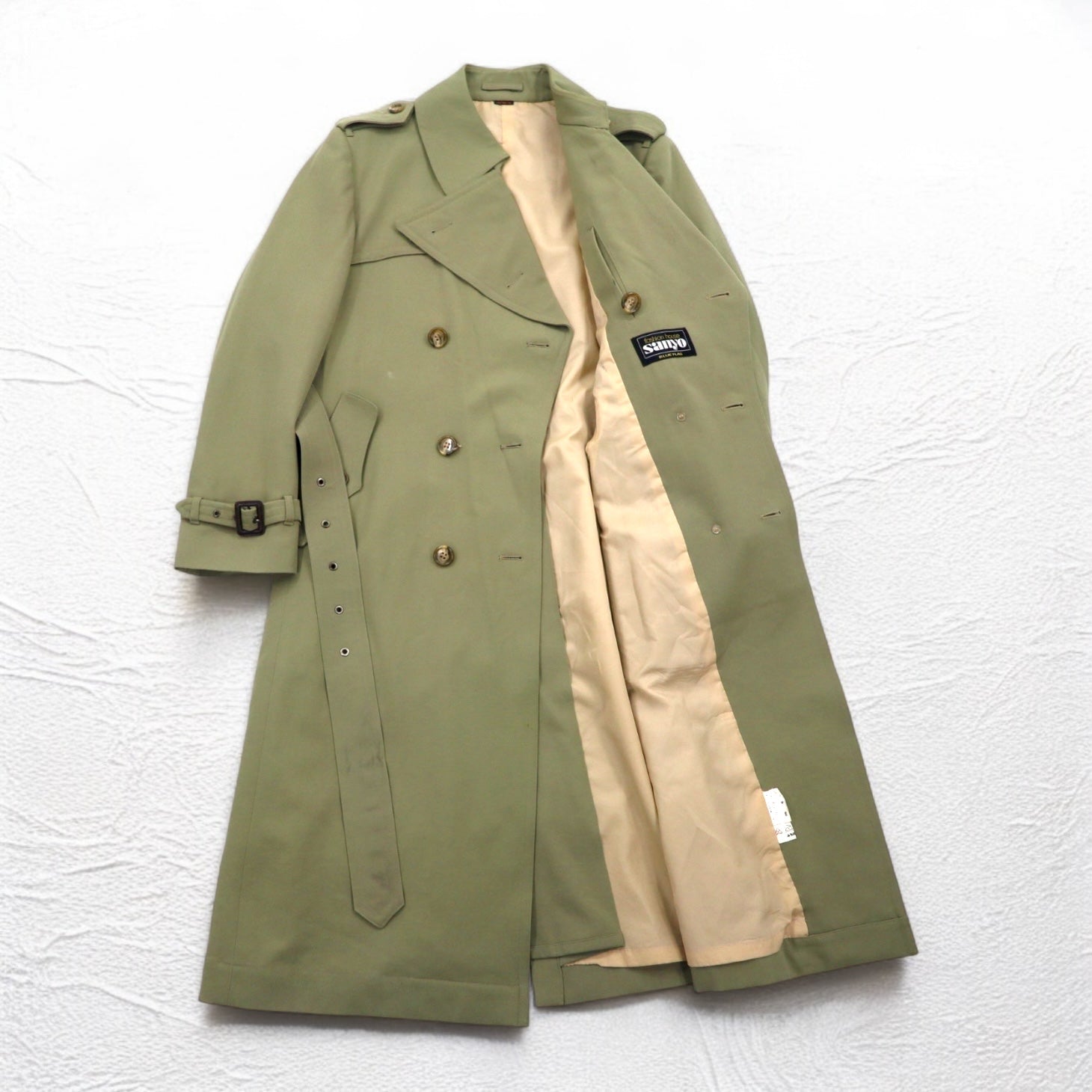 Vintage 80s Japan Made Trench Coat SANYO (BLUE FLAG) 80s Double Breasted Trench Coat M Belted Made in Japan