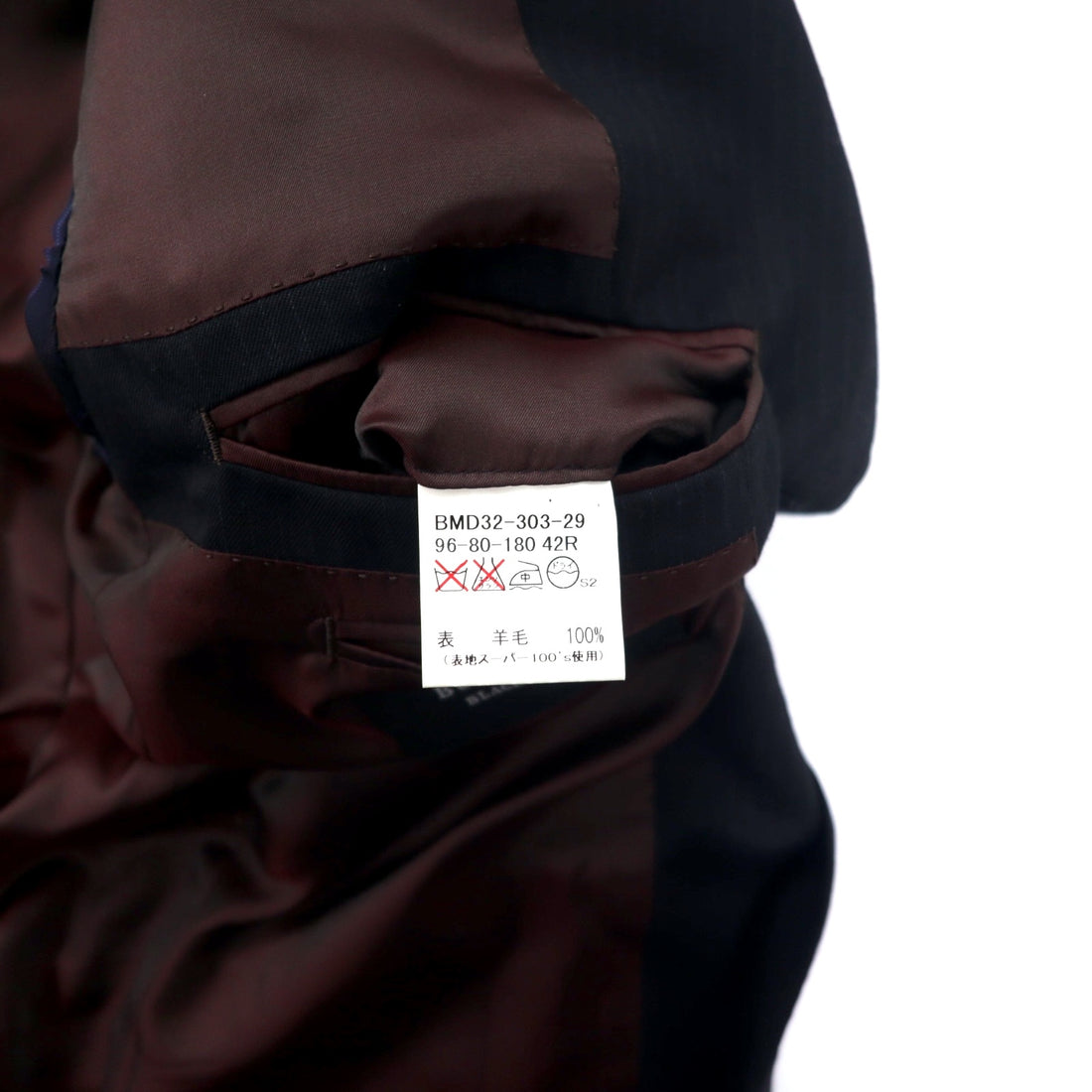 BURBERRY BLACK LABEL 3B Suit Set Up 42R Black Stripe Wool SUPER 100's Sheepskin Made in Japan