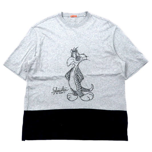 日本然リトテ-古着オンライン-GREEN CLUBS × Warner Bros. キャラクター Tシャツ 5 グレー コットン LOONEY TUNES シルベスターキャット ビッグサイズ-