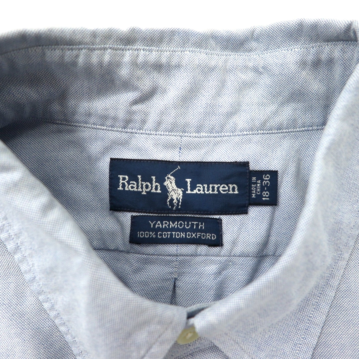 Ralph Lauren 90年代 オックスフォード ボタンダウンシャツ 18-36 ブルー コットン スモールポニー 刺繍 YARMOUTH