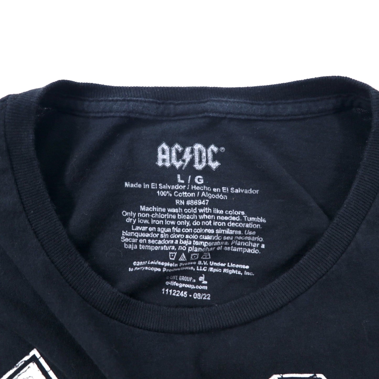 AC/DC バンドTシャツ L ブラック コットン FOR THOSE ABOUT TO ROCK エルサルバドル製