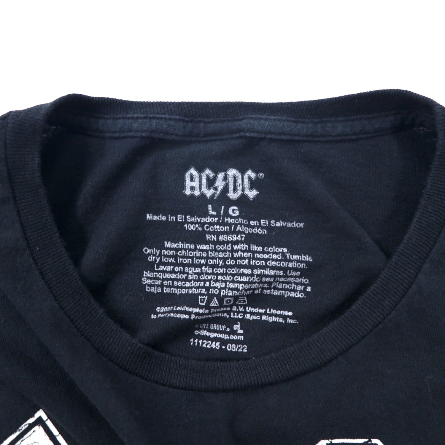 AC/DC Band T-Shirt L Black Cotton FOR THOSE ABOUT TO ROCK El Salvador Made  – 日本然リトテ