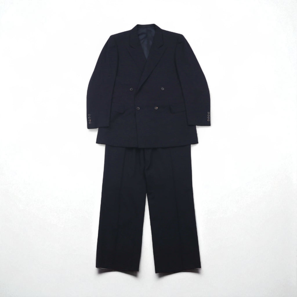 BURBERRY 90s PRESTIGE COLLECTION Made in Japan Peak Lapel Double-Breasted Suit, Size M, Navy Wool