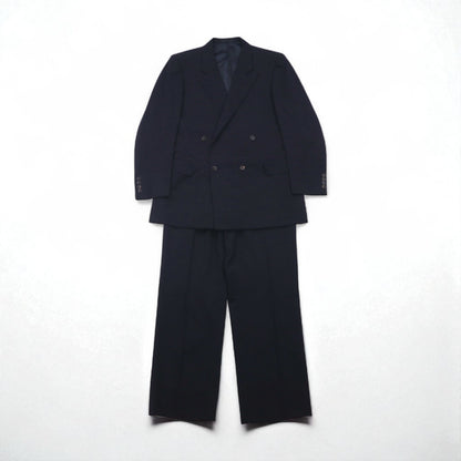 BURBERRY 90s PRESTIGE COLLECTION Made in Japan Peak Lapel Double-Breasted Suit, Size M, Navy Wool