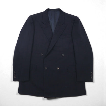 BURBERRY 90s PRESTIGE COLLECTION Made in Japan Peak Lapel Double-Breasted Suit, Size M, Navy Wool