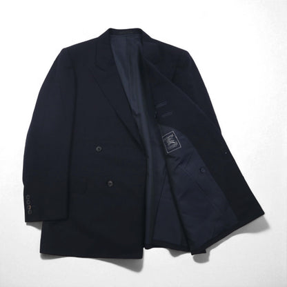 BURBERRY 90s PRESTIGE COLLECTION Made in Japan Peak Lapel Double-Breasted Suit, Size M, Navy Wool