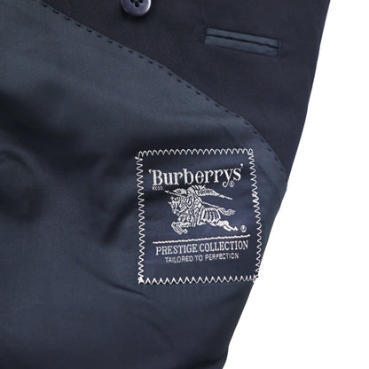 BURBERRY 90s PRESTIGE COLLECTION Made in Japan Peak Lapel Double-Breasted Suit, Size M, Navy Wool