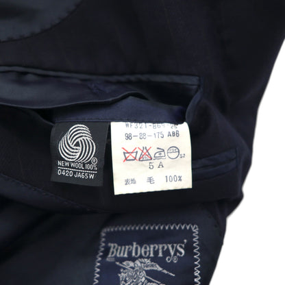 BURBERRY 90s PRESTIGE COLLECTION Made in Japan Peak Lapel Double-Breasted Suit, Size M, Navy Wool