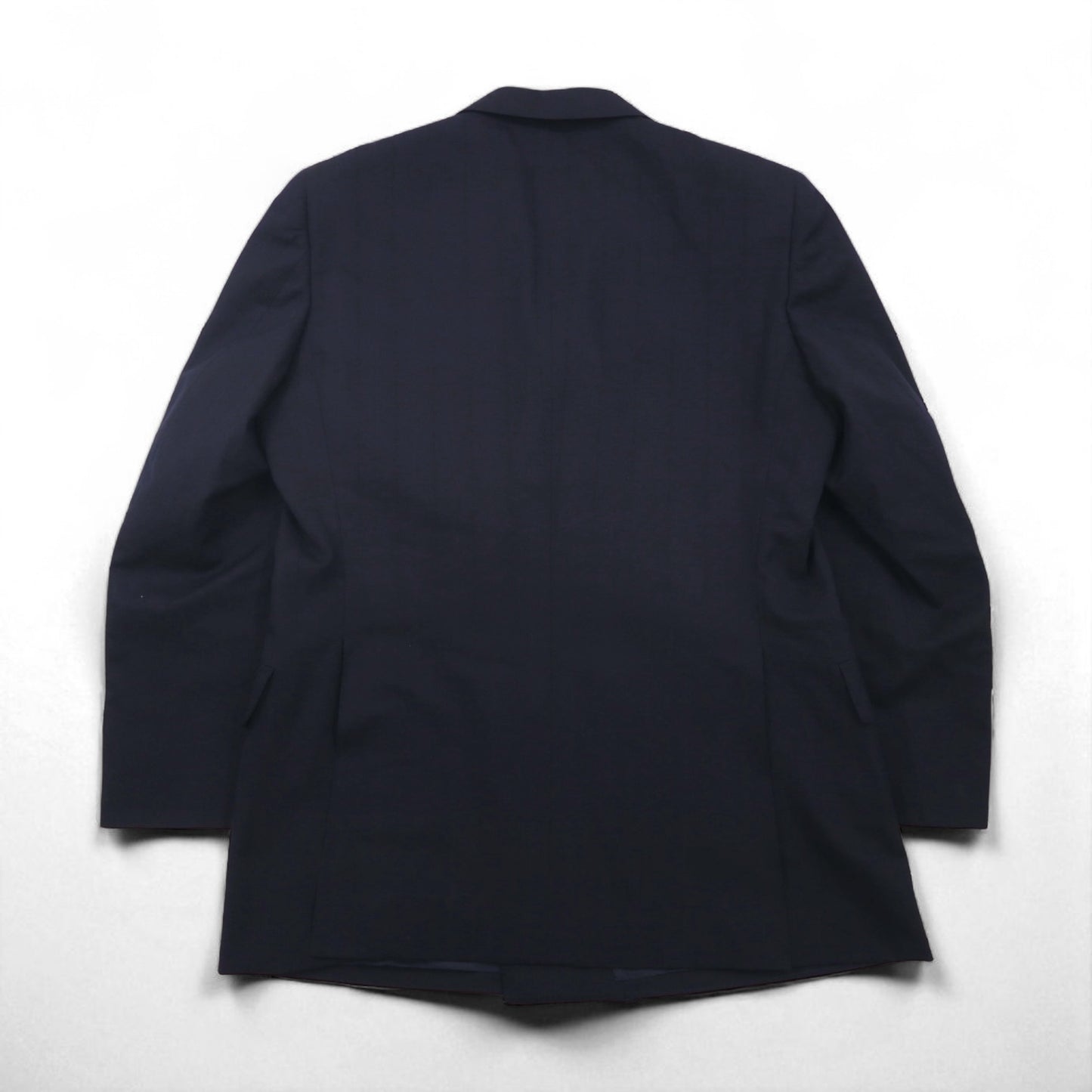 BURBERRY 90s PRESTIGE COLLECTION Made in Japan Peak Lapel Double-Breasted Suit, Size M, Navy Wool