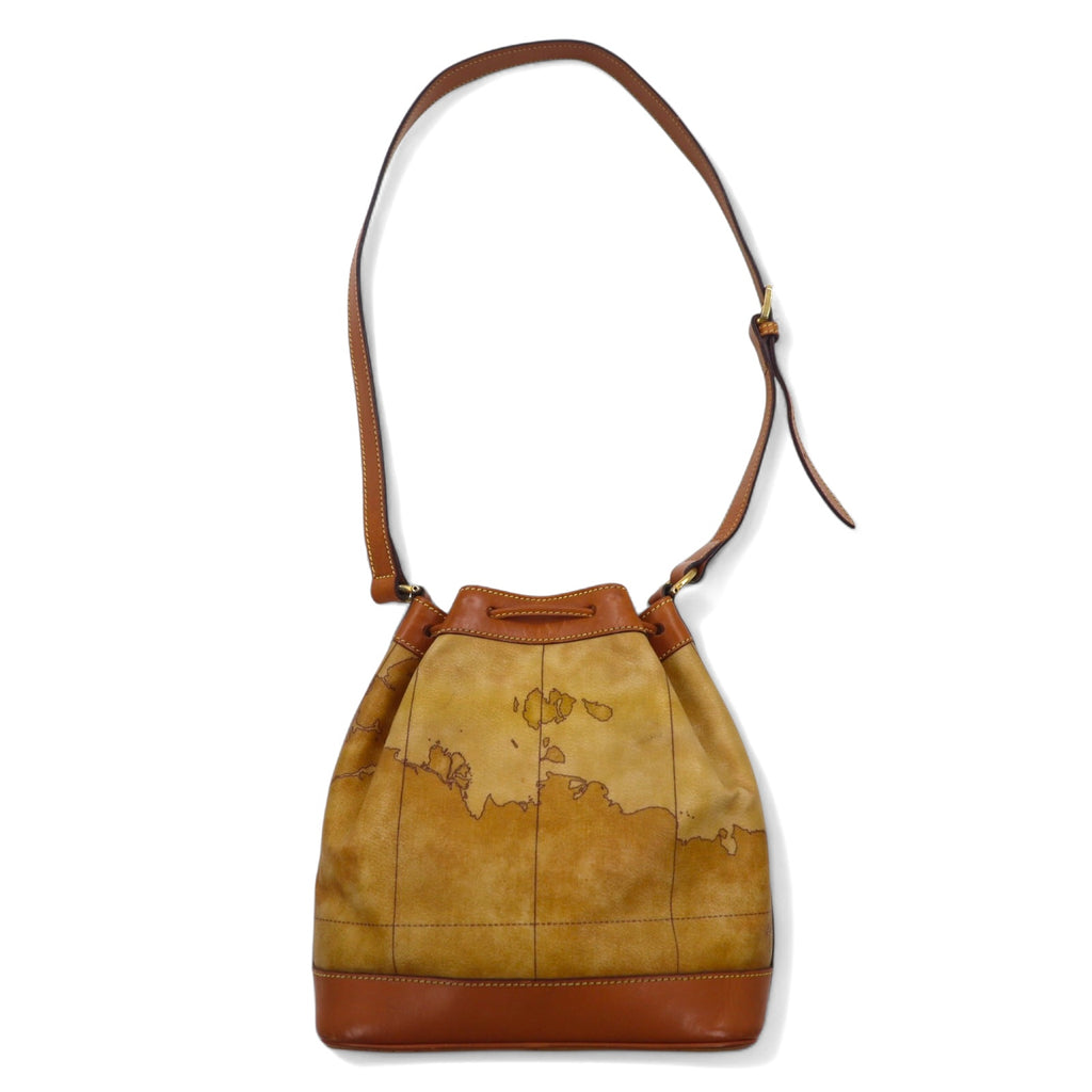 PRIMA CLASSE イタリア製 巾着 ショルダーバッグ ベージュ PVC レザー 世界地図