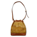 PRIMA CLASSE イタリア製 巾着 ショルダーバッグ ベージュ PVC レザー 世界地図