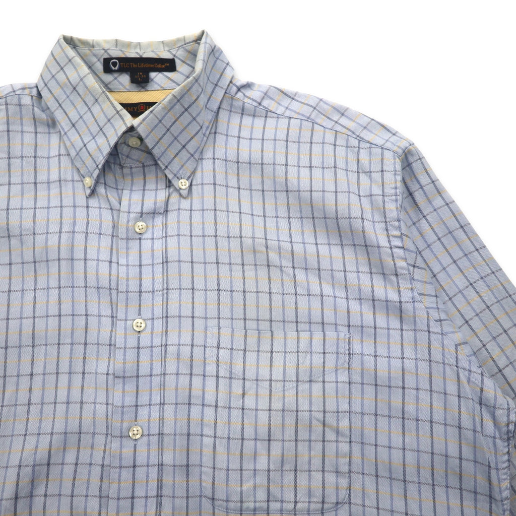 TOMMY HILFIGER 90s Big Size Button Down Shirt L Blue Windowpane Check