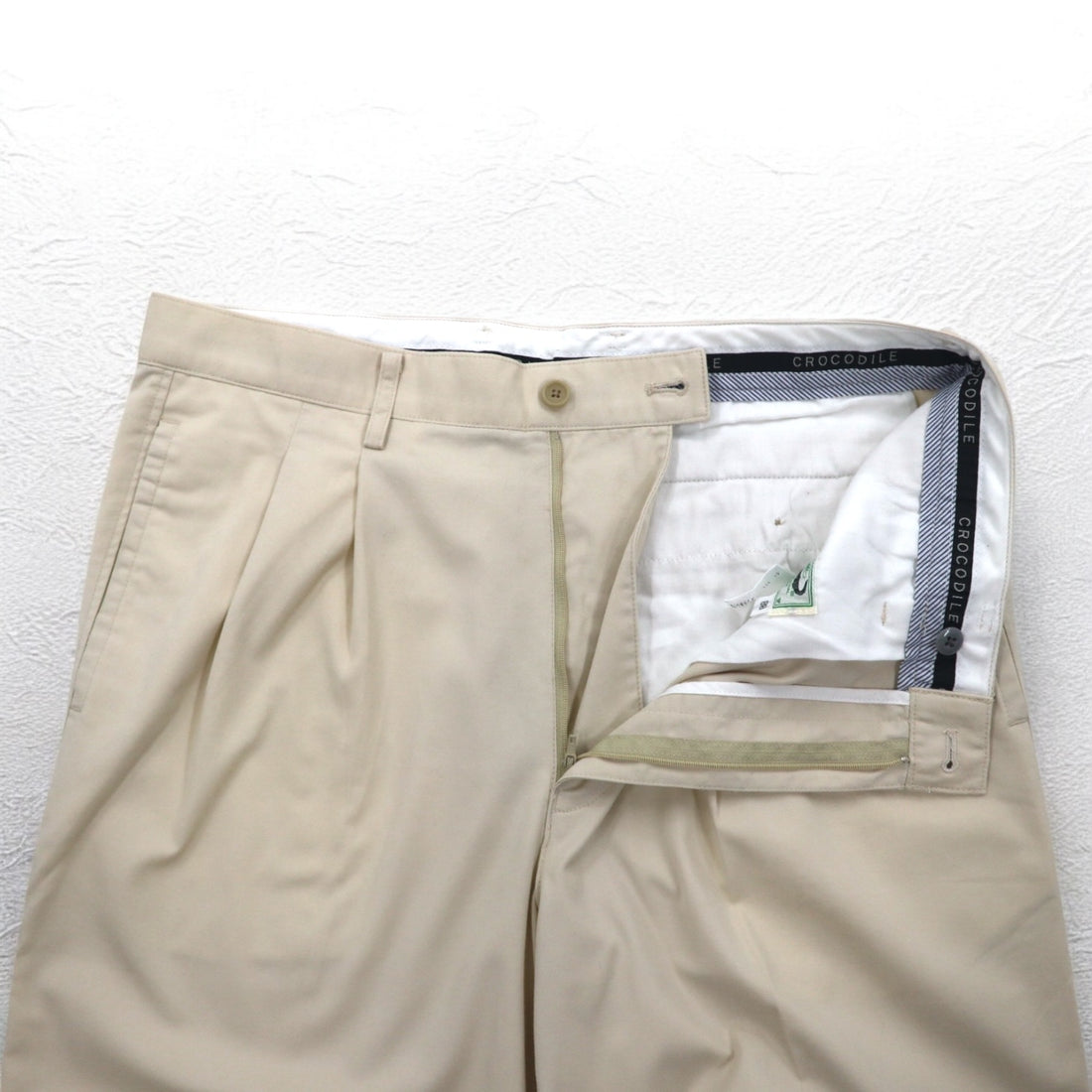 Crocodile ドライタッチ タック チノパンツ L ベージュ コットン 1605-08620