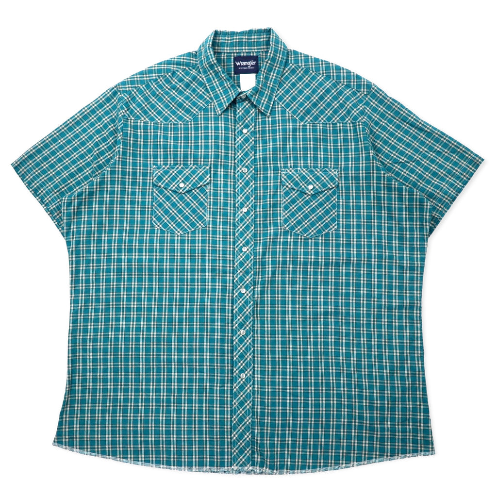 日本然リトテ-古着オンライン-Wrangler 90年代 半袖 ウエスタンシャツ 3XT グリーン チェック コットン スナップボタン ビッグサイズ-Wrangler 90's Short Sleeve Western Shirt 3XT Green Checked Cotton Snap Button Big Size