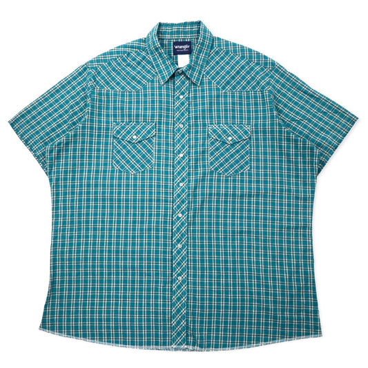 Wrangler 90年代 半袖 ウエスタンシャツ 3XT グリーン チェック コットン スナップボタン ビッグサイズ