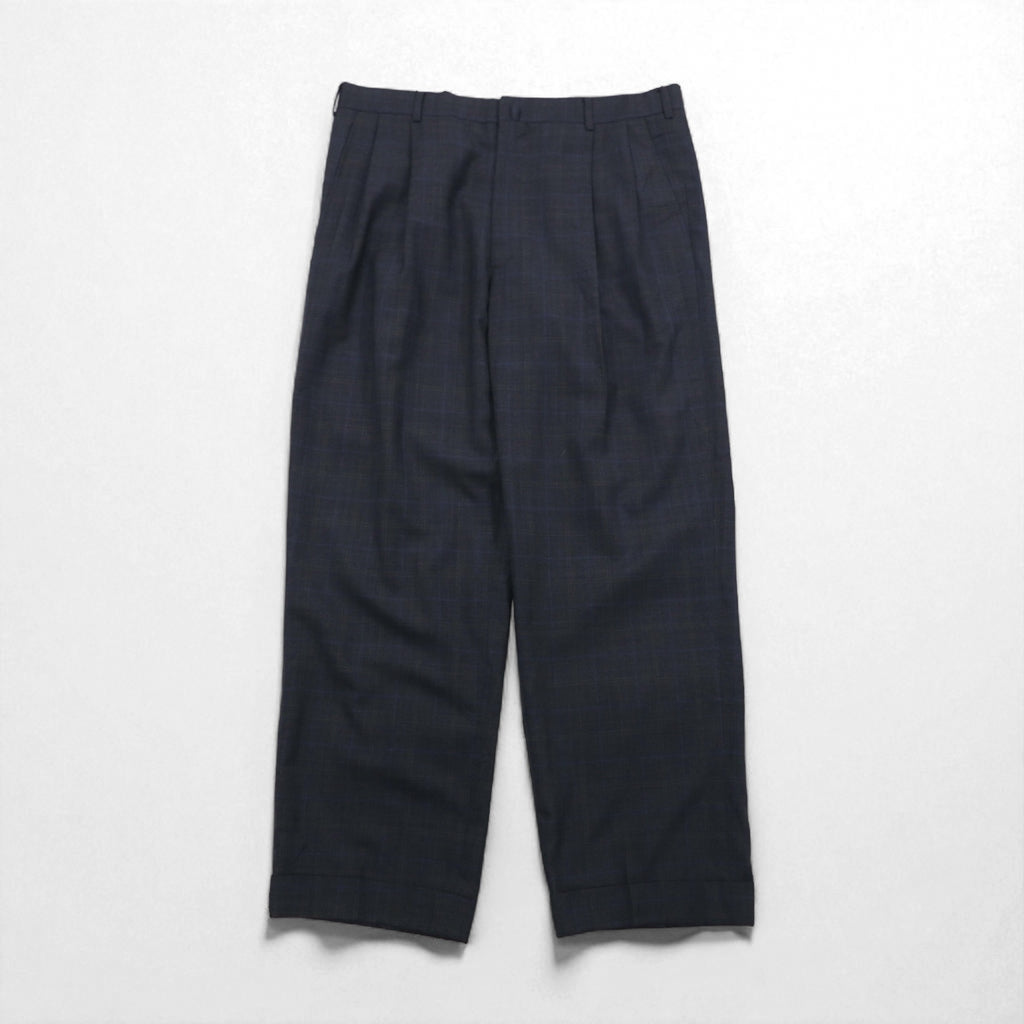 Brooks Brothers Golden Fleece ハンドテーラード 2タック ワイド スラックスパンツ L グレー チェック ウール