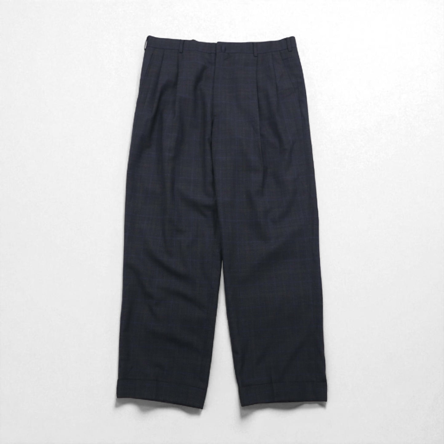 Brooks Brothers Golden Fleece ハンドテーラード 2タック ワイド スラックスパンツ L グレー チェック ウール