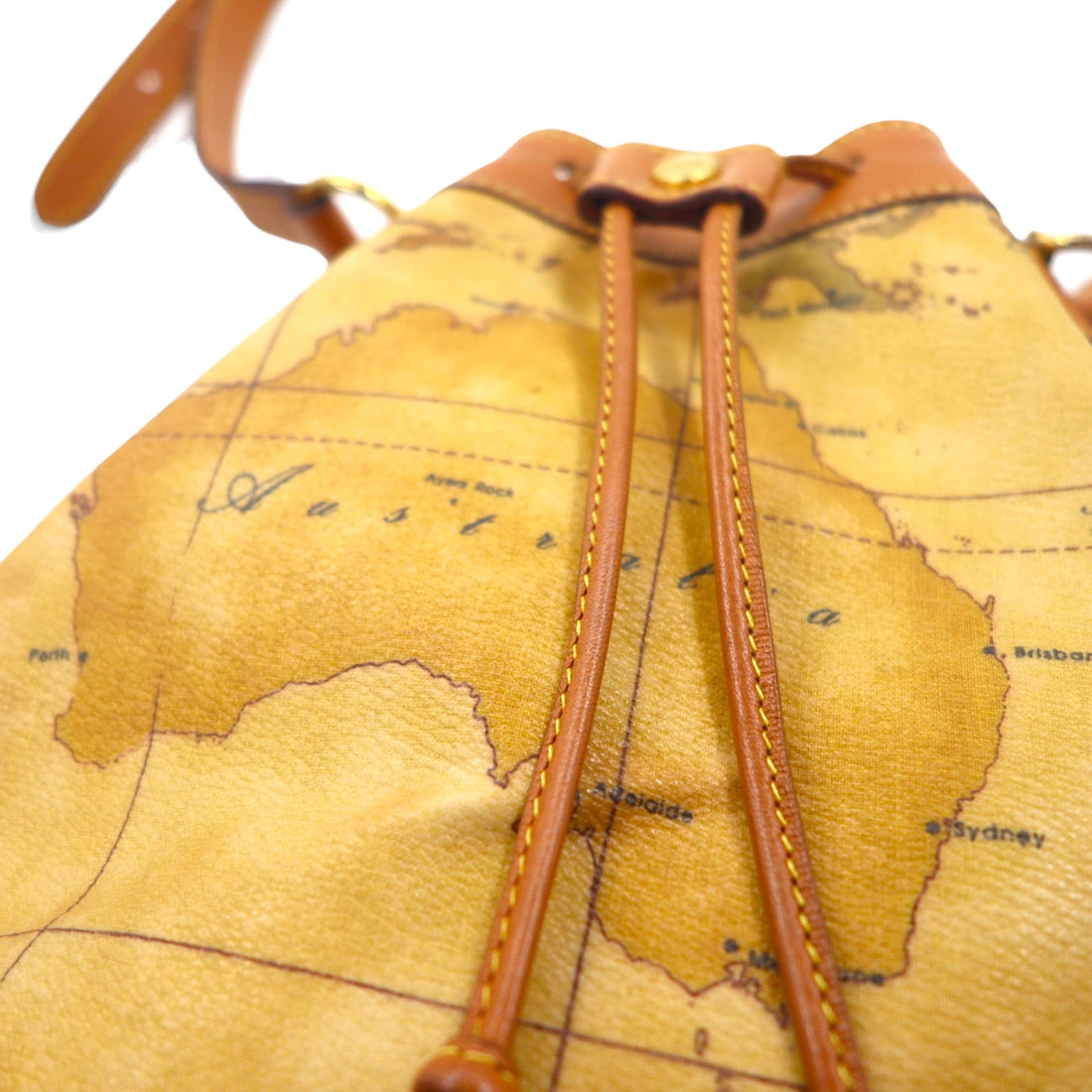 PRIMA CLASSE イタリア製 巾着 ショルダーバッグ ベージュ PVC レザー 世界地図