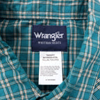 Wrangler 90年代 半袖 ウエスタンシャツ 3XT グリーン チェック コットン スナップボタン ビッグサイズ