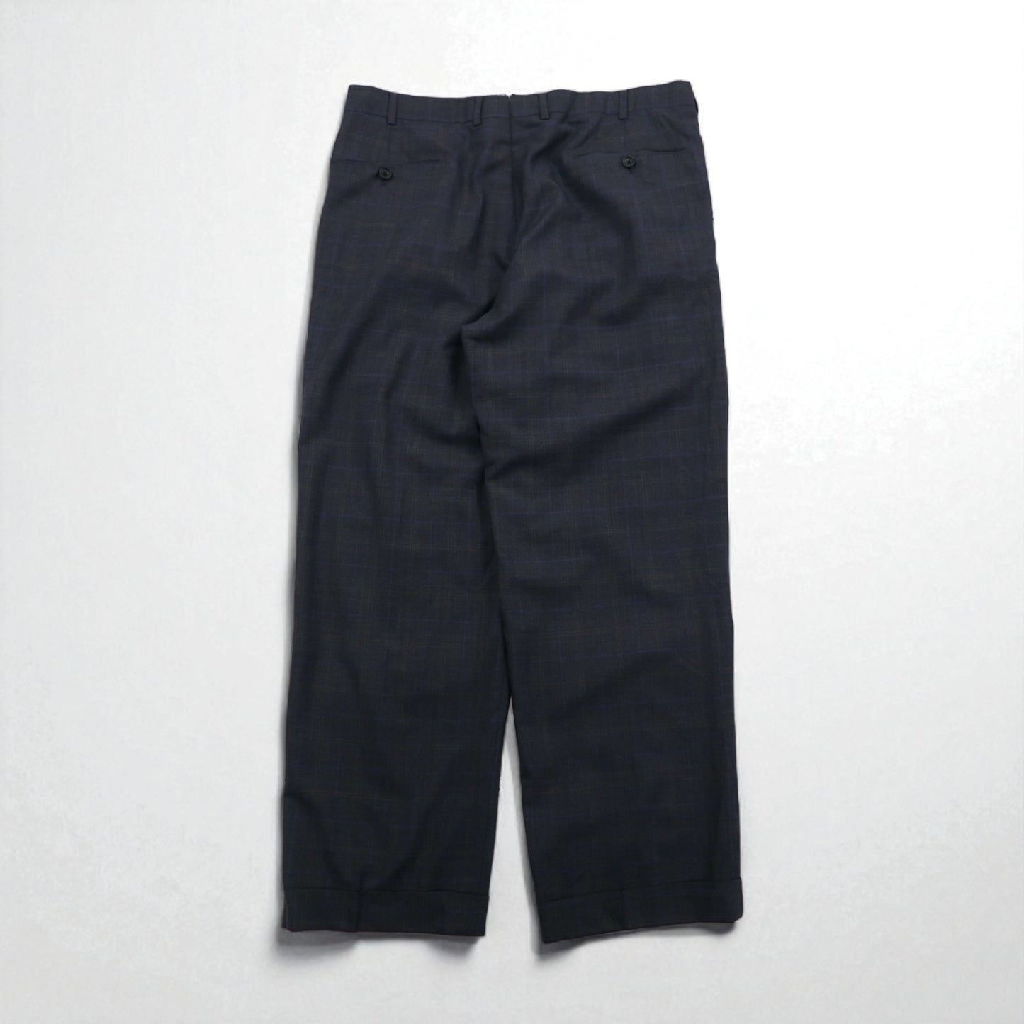 Brooks Brothers Golden Fleece ハンドテーラード 2タック ワイド スラックスパンツ L グレー チェック ウール