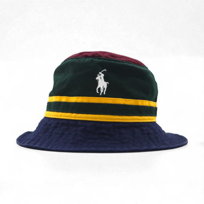 Polo Ralph Lauren Bucket Hat in Navy Cotton with Colorblock Small Pony Embroidery