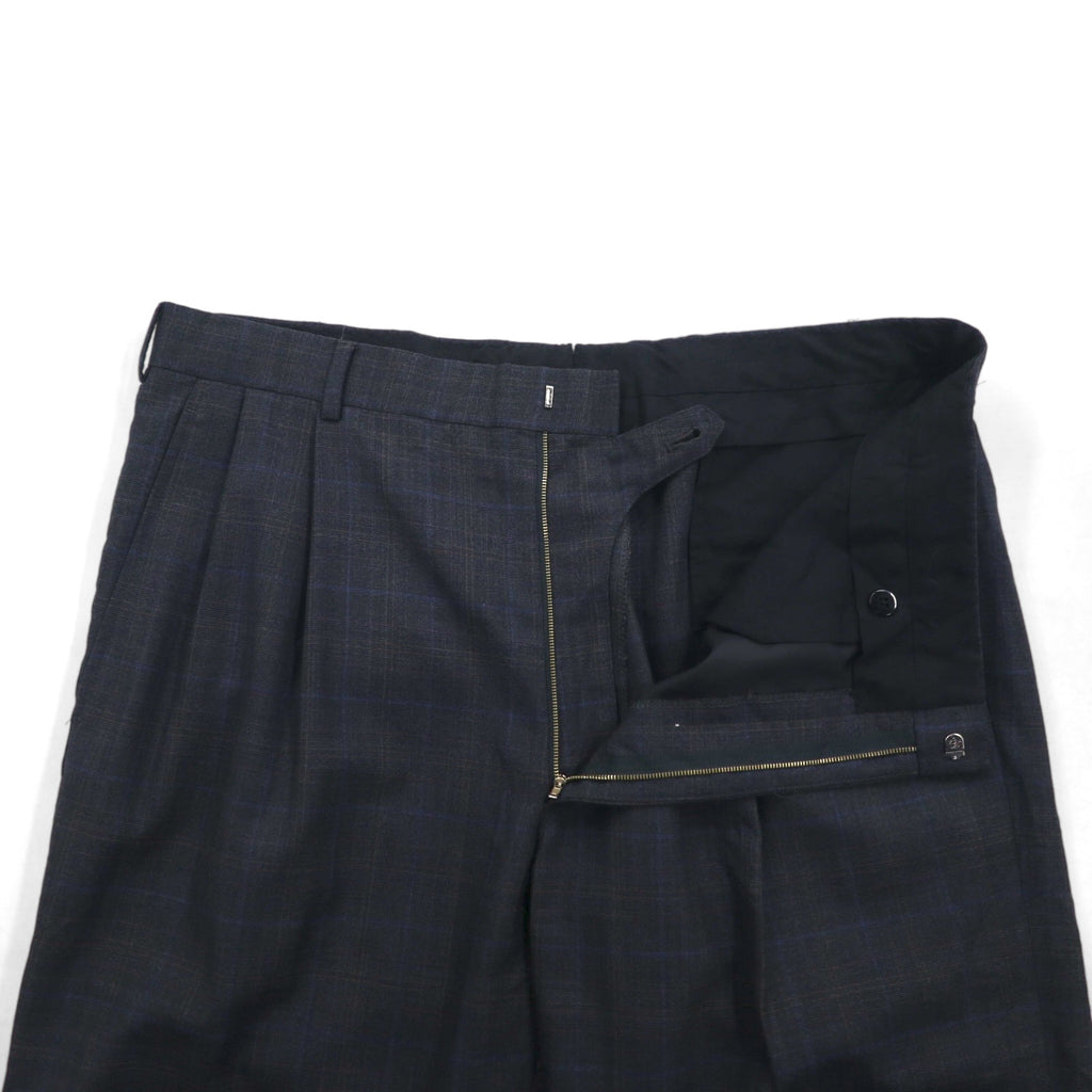 Brooks Brothers Golden Fleece ハンドテーラード 2タック ワイド スラックスパンツ L グレー チェック ウール