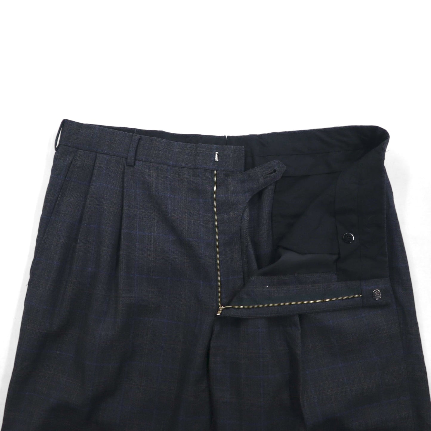 Brooks Brothers Golden Fleece ハンドテーラード 2タック ワイド スラックスパンツ L グレー チェック ウール