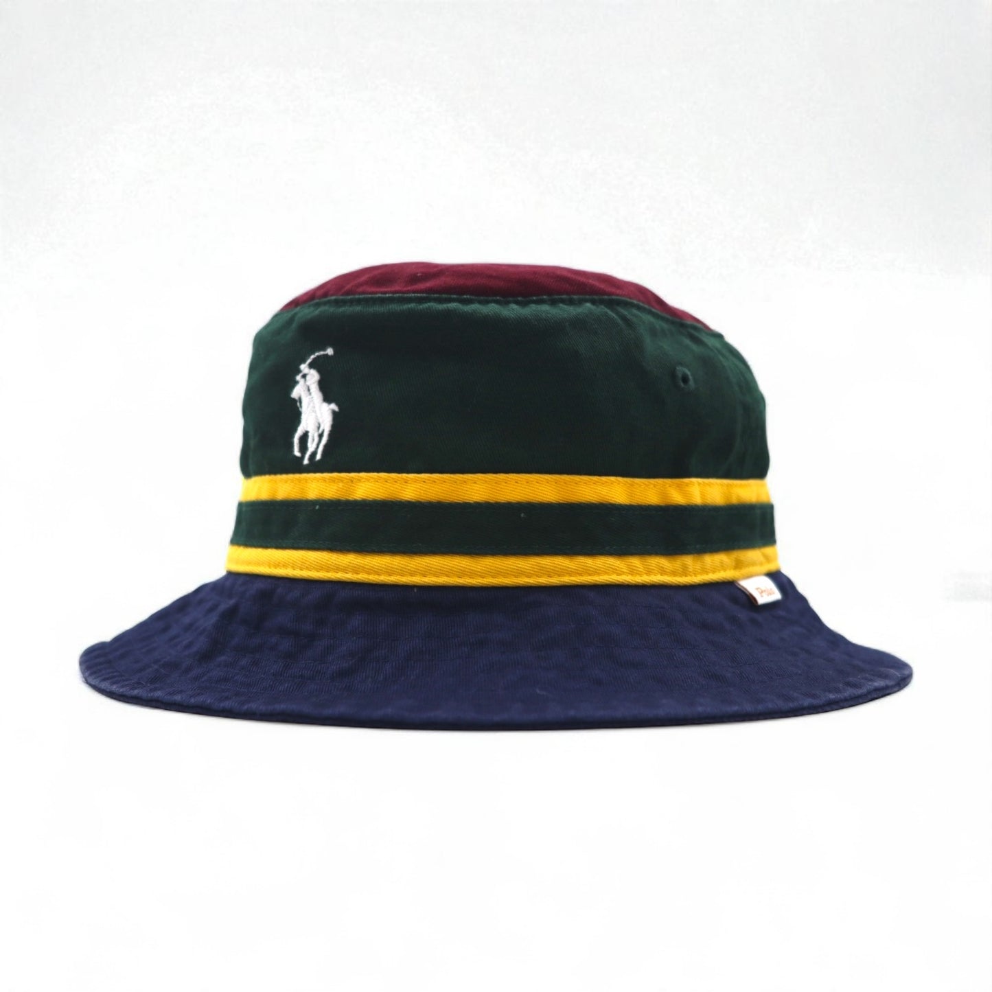 Polo Ralph Lauren Bucket Hat in Navy Cotton with Colorblock Small Pony Embroidery