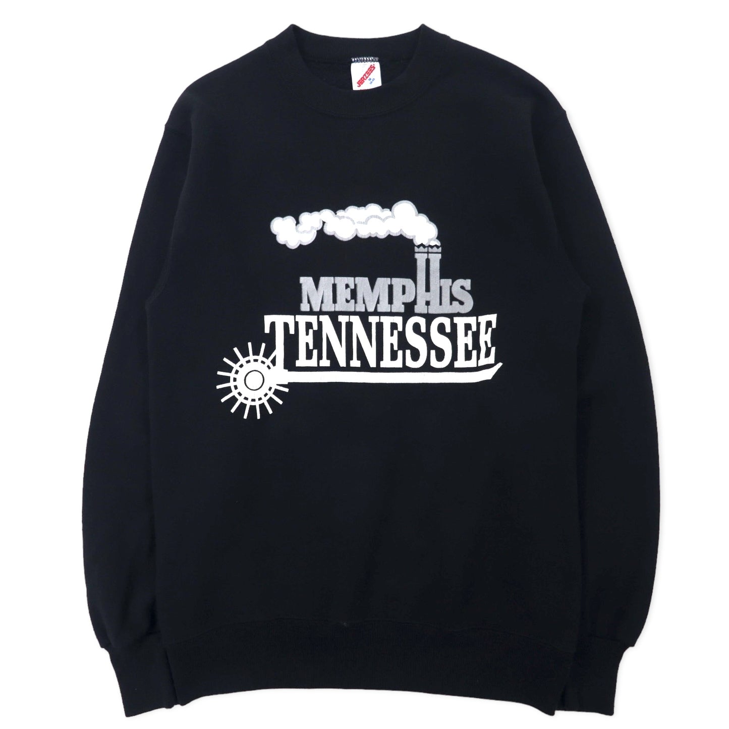 日本然リトテ-古着オンライン-JERZEES USA製 90年代 プリント スウェット M ブラック コットン MEMPHIS TENNESSEE-Jerzees USA MADE 90s Print Sweatshirt M Black Cotton MEMPHIS TENNESEE