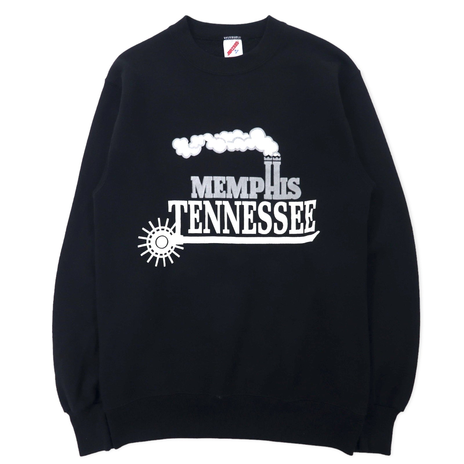 日本然リトテ-古着オンライン-JERZEES USA製 90年代 プリント スウェット M ブラック コットン MEMPHIS TENNESSEE-Jerzees USA MADE 90s Print Sweatshirt M Black Cotton MEMPHIS TENNESEE
