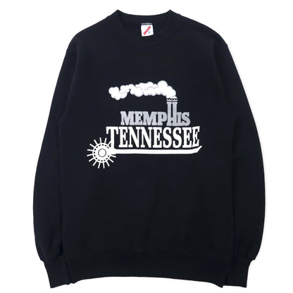 日本然リトテ-古着オンライン-JERZEES USA製 90年代 プリント スウェット M ブラック コットン MEMPHIS TENNESSEE-Jerzees USA MADE 90s Print Sweatshirt M Black Cotton MEMPHIS TENNESEE