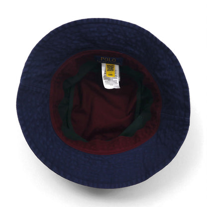 Polo Ralph Lauren Bucket Hat in Navy Cotton with Colorblock Small Pony Embroidery