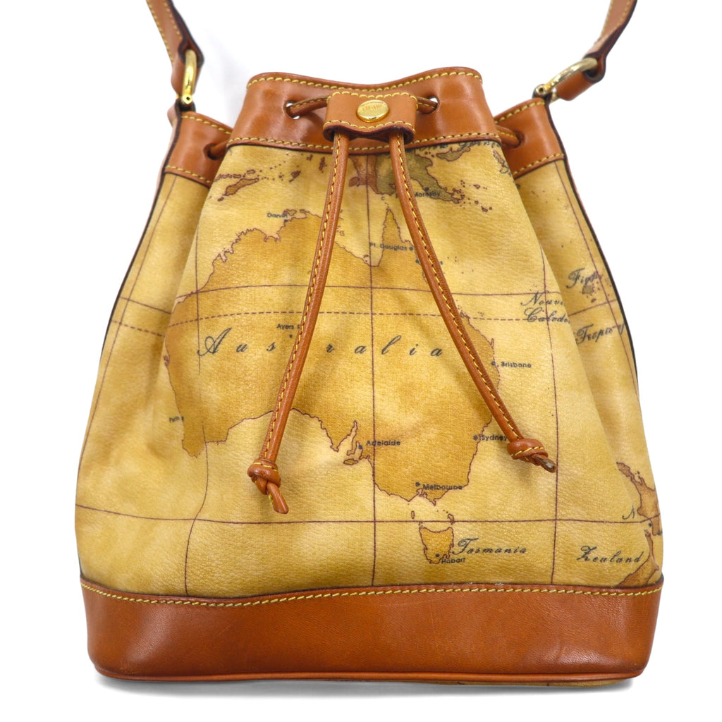 PRIMA CLASSE イタリア製 巾着 ショルダーバッグ ベージュ PVC レザー 世界地図