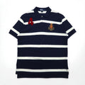 Polo by Ralph Lauren 90s Striped Polo Shirt, XL, Navy, Cotton, Pique, Embroidered Emblem Logo
