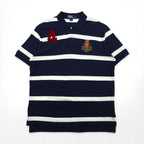 Polo by Ralph Lauren 90s Striped Polo Shirt, XL, Navy, Cotton, Pique, Embroidered Emblem Logo