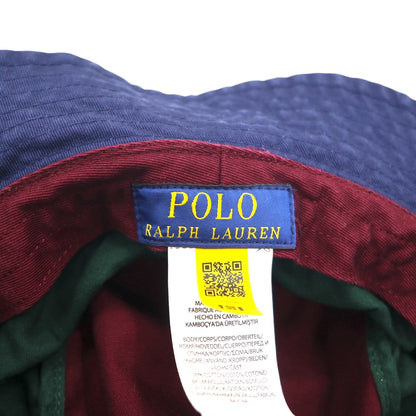 Polo Ralph Lauren Bucket Hat in Navy Cotton with Colorblock Small Pony Embroidery